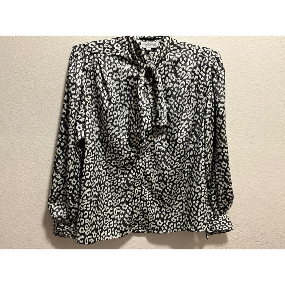 Oscar de la Renta Expressions Womens Size 16 Leopard Print Bow Neck Blouse